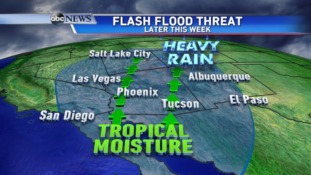 PHOTO: Later this week tropical moisture, from the remnants of Hurricane Odile, could bring heavy rain and flooding to parts of the Southwest.