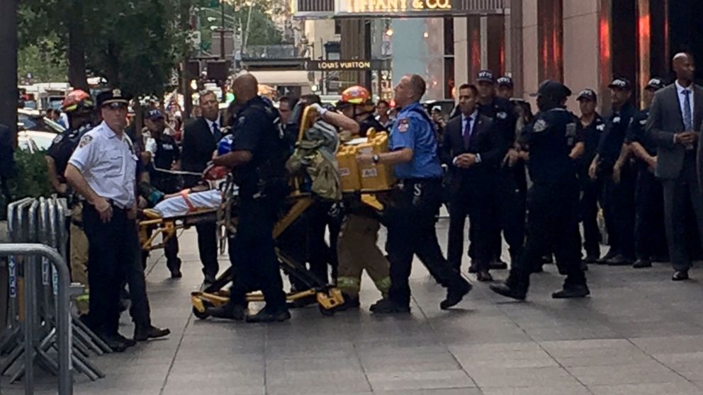 PHOTO: The suspect who scaled the side of Trump Tower in Midtown, Manhattan was removed from the building on a stretcher. 