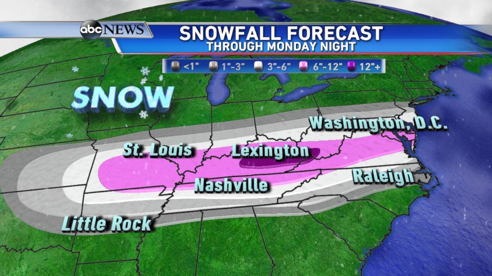 PHOTO: Over a foot of snow could fall through Monday night across parts of eastern Kentucky.