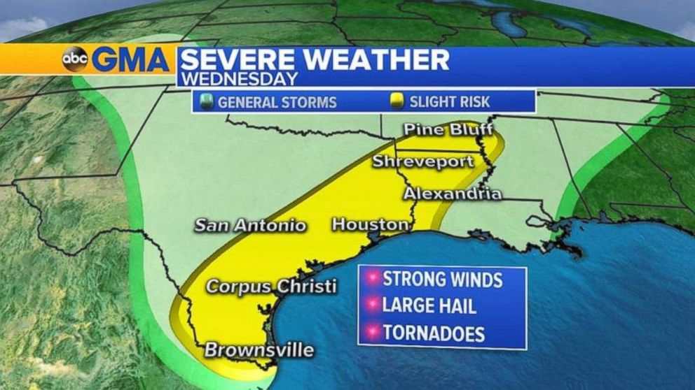 PHOTO: A new weather system could bring damaging hail and a few tornadoes to areas between Texas and Mississippi. 