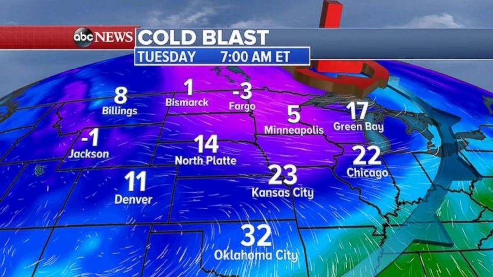 PHOTO: Wind chills are forecast to drop below zero in parts of the northern Plains on Tuesday. 