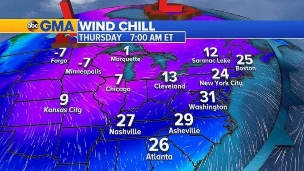 PHOTO: Wind chills are forecast to come in below zero in the Midwest on Thursday.