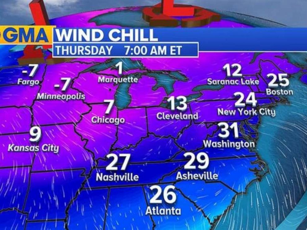 PHOTO: Wind chills are forecast to come in below zero in the Midwest on Thursday.