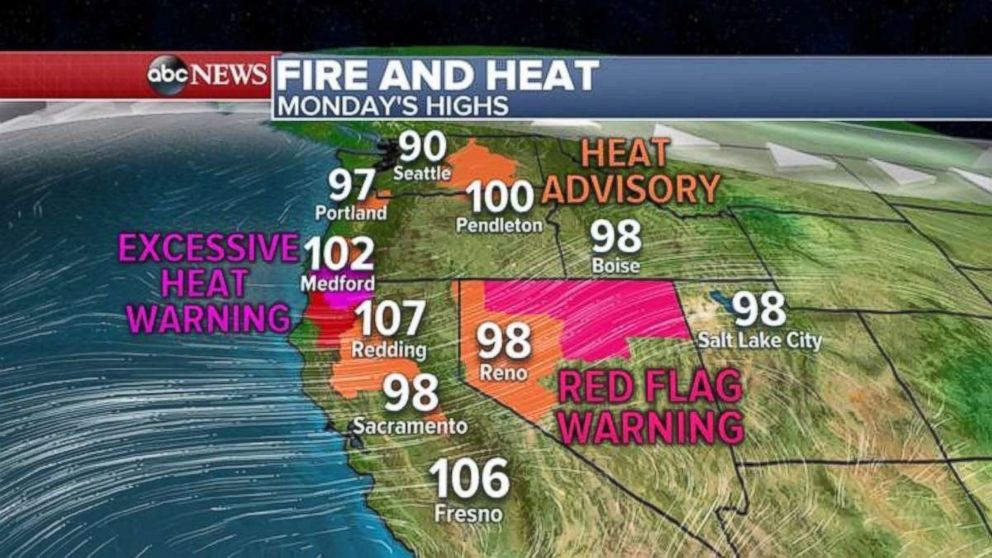 PHOTO: Numerous fire and heat warnings were issued throughout the West on Monday. 