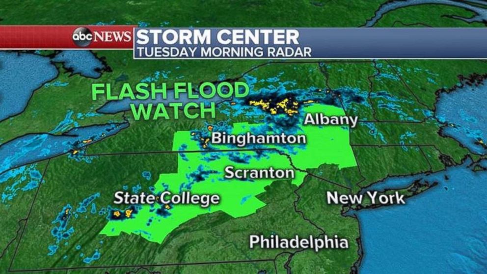 PHOTO: Flash flood Watches were in place for parts of New York and and Pennsylvania. 