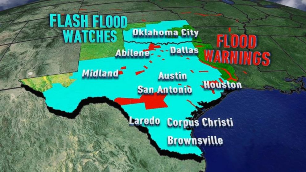 PHOTO: Most of Texas and Oklahoma were under Flash Flood Watches Tuesday due to torrential downpours. 
