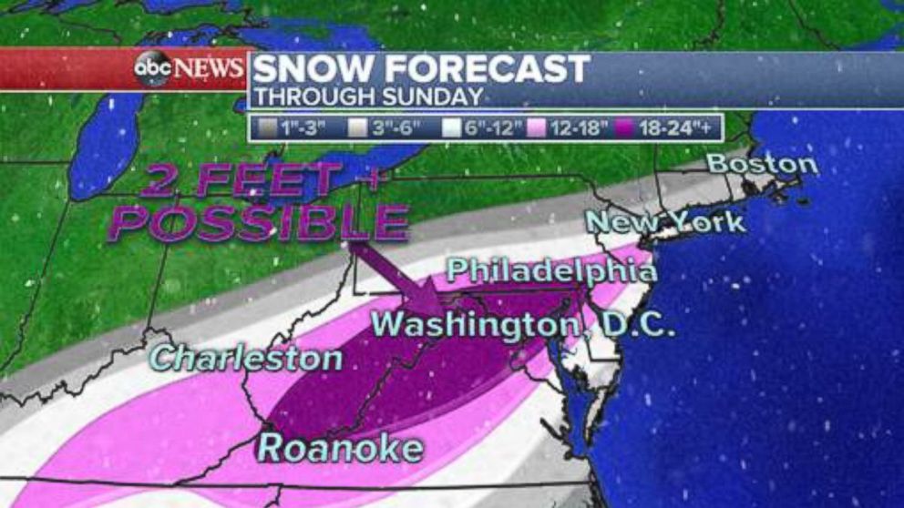 PHOTO: Washington, D.C. and Baltimore are expected to get hit the hardest, with up to 2 feet of snow accumulations.
