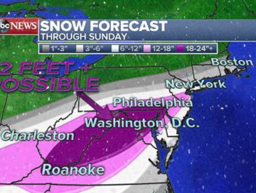 PHOTO: Washington, D.C. and Baltimore are expected to get hit the hardest, with up to 2 feet of snow accumulations.