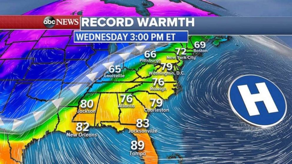 PHOTO: Wednesday could bring more February record highs in the East.