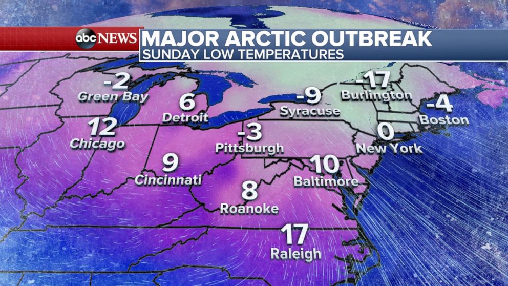PHOTO: Forecast Low Temperatures for Sunday, February 14.