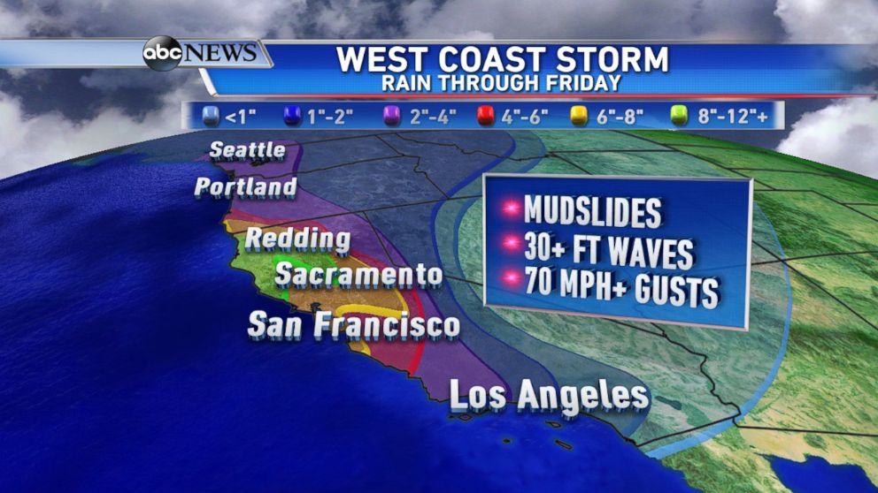PHOTO: Rain forecast through Friday for the West Coast.