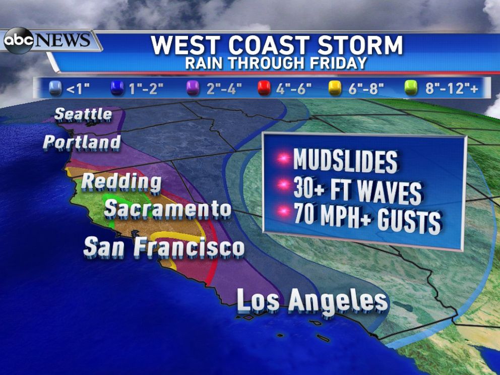 PHOTO: Rain forecast through Friday for the West Coast.