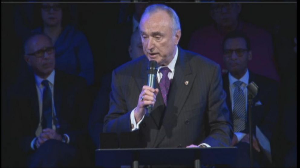 PHOTO: New York City Police Commissioner William J. Bratton delivers remarks at the funeral for New York City police officer Rafael Ramos on Saturday, Dec. 27, 2014.