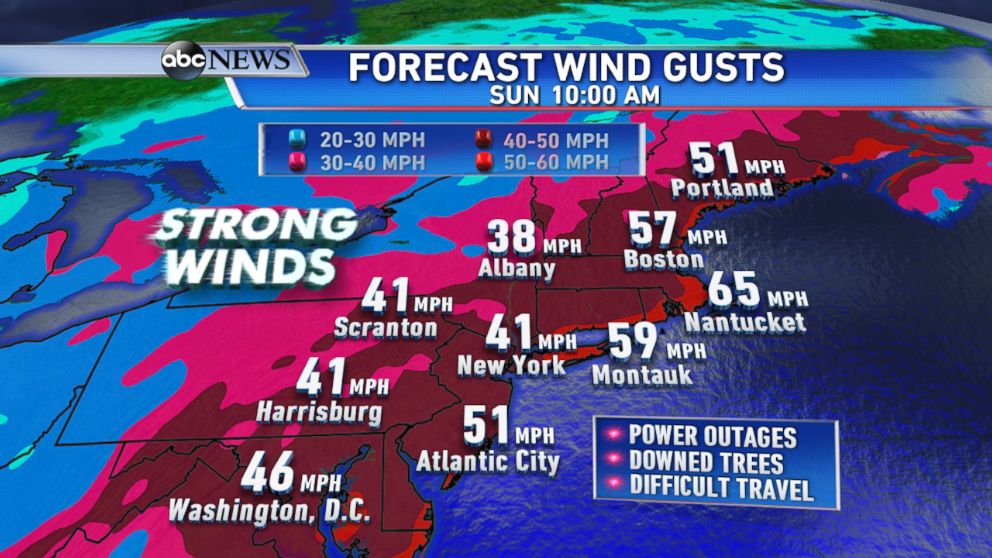 PHOTO: Winds are forecast to increase into Saturday night with widespread strong winds expected across the Northeast by Sunday morning.