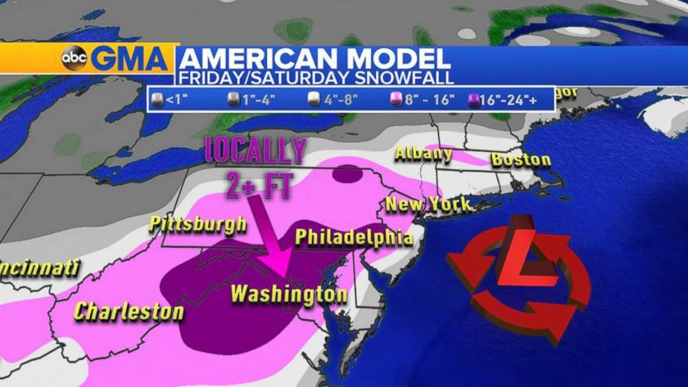 PHOTO:A graphic shows the snowfall predictions along the Northeast.   