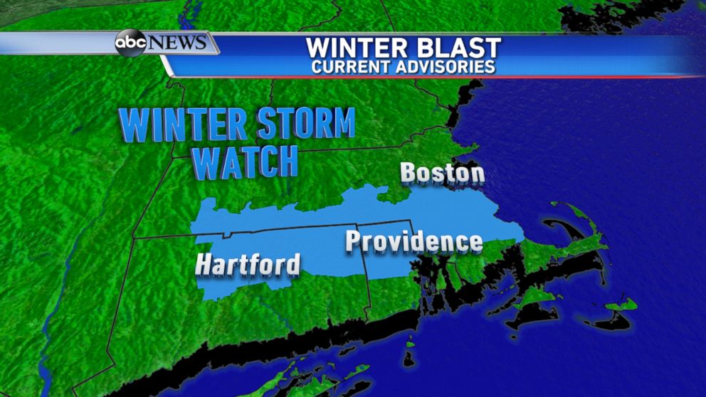 PHOTO: A Winter Storm Watch is now in effect from Hartford, Connecticut to Boston, Massachusetts for another round of accumulating snow arriving Sunday afternoon into Sunday night.