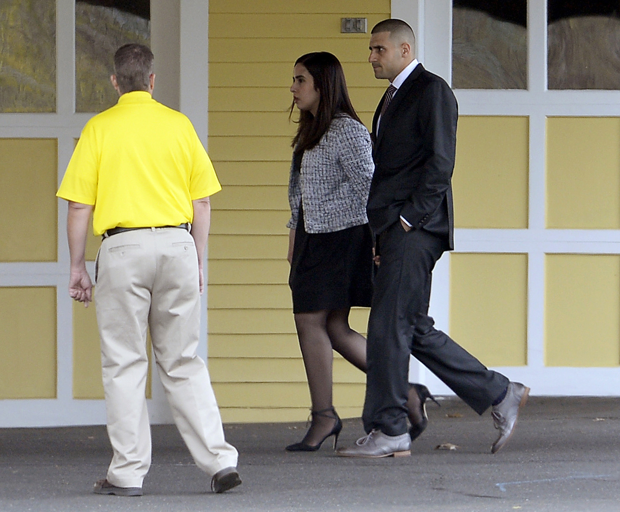 PHOTO: DJ Hernandez, right, arrives at a private service for his brother Aaron Hernandez at O'Brien Funeral Home, April 24, 2017, in Bristol, Conn. 