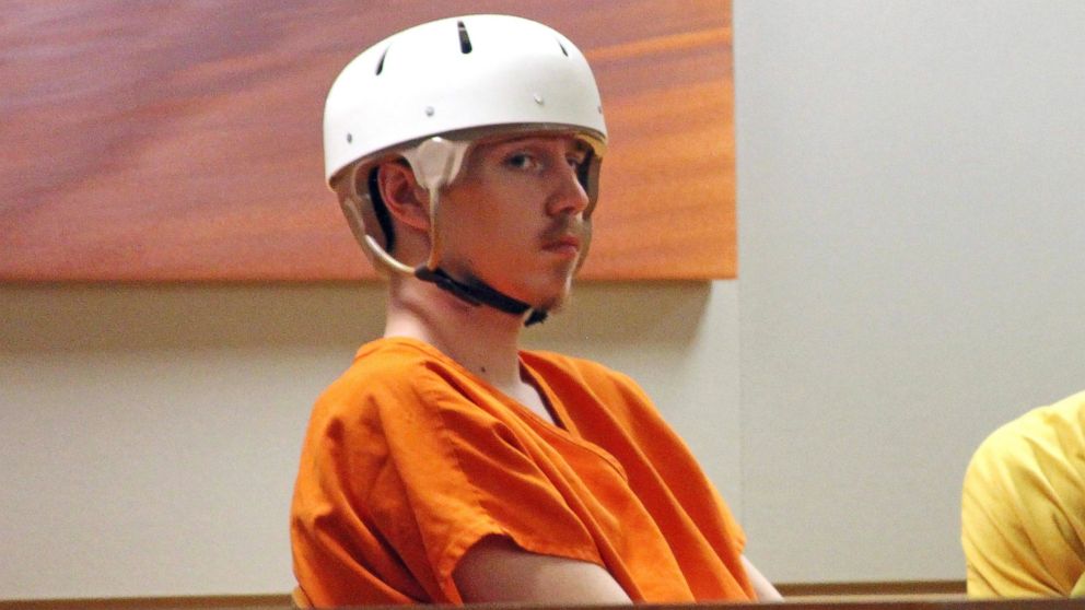 Victor Sibson appears for his arraignment in Anchorage Superior Court, May 23, 2017, in Anchorage, Alaska. He's accused of shooting himself, but authorities say the bullet went through his head and killed his girlfriend, Brittany-Mae Haag. 