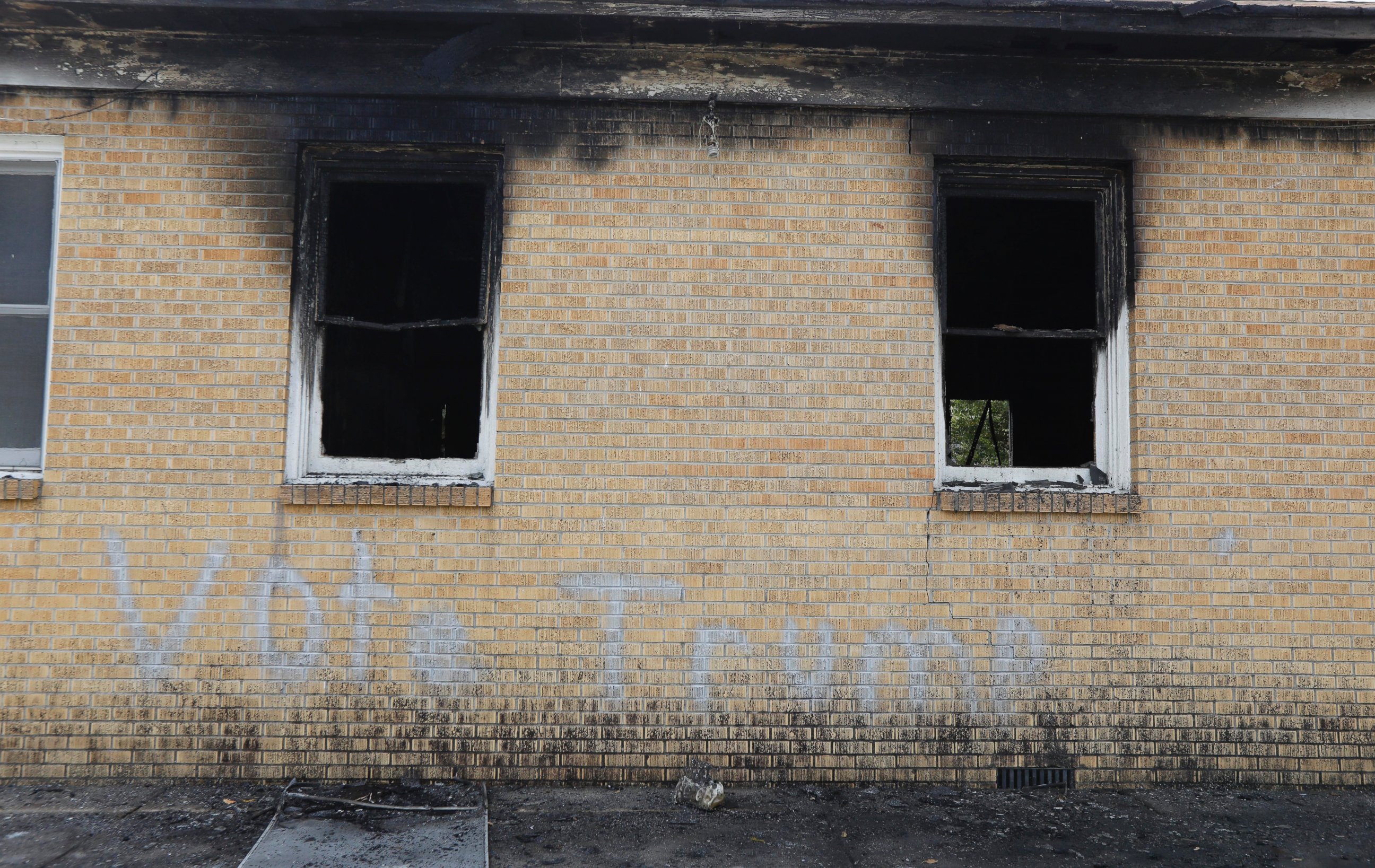 PHOTO: "Vote Trump" is spray painted on the side of the fire damaged Hopewell M.B. Baptist Church in Greenville, Missisippi, Nov. 2, 2016. 