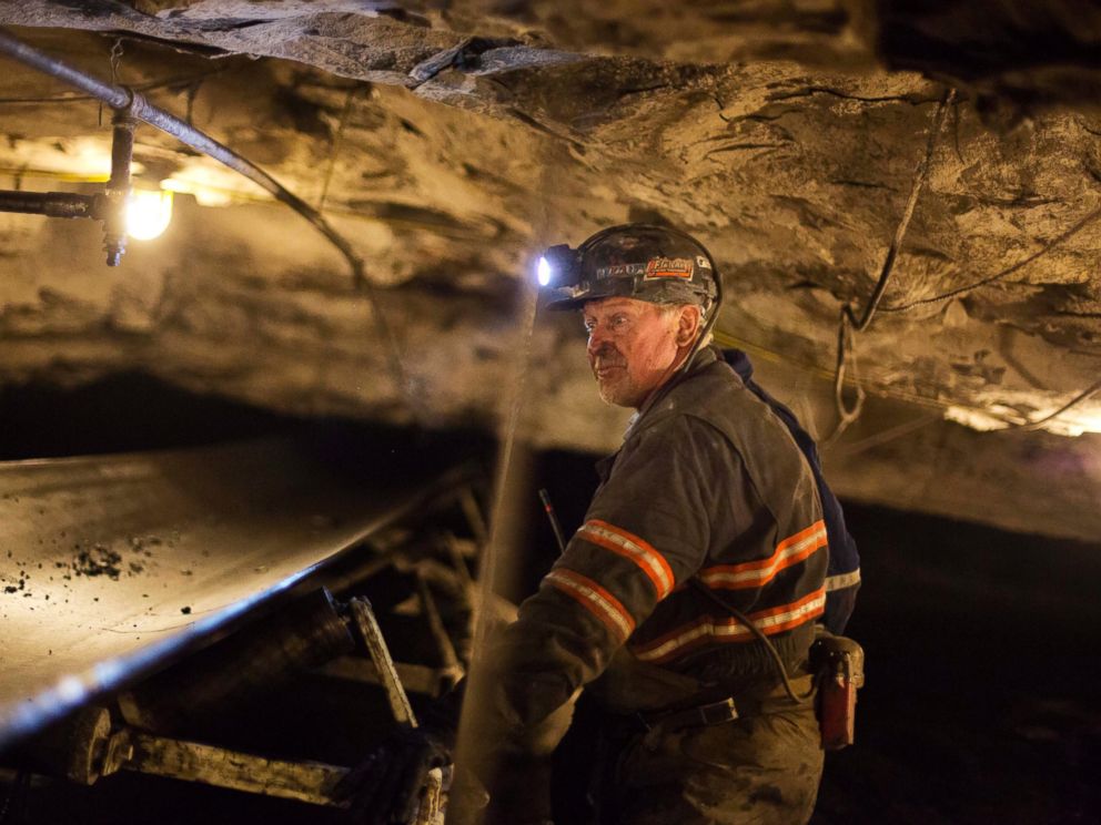PHOTO: Scott Tiller, a coal miner of 32 years, looks over a belt moving coal out of an underground mine in Welch, W.Va on May 11, 2016.
