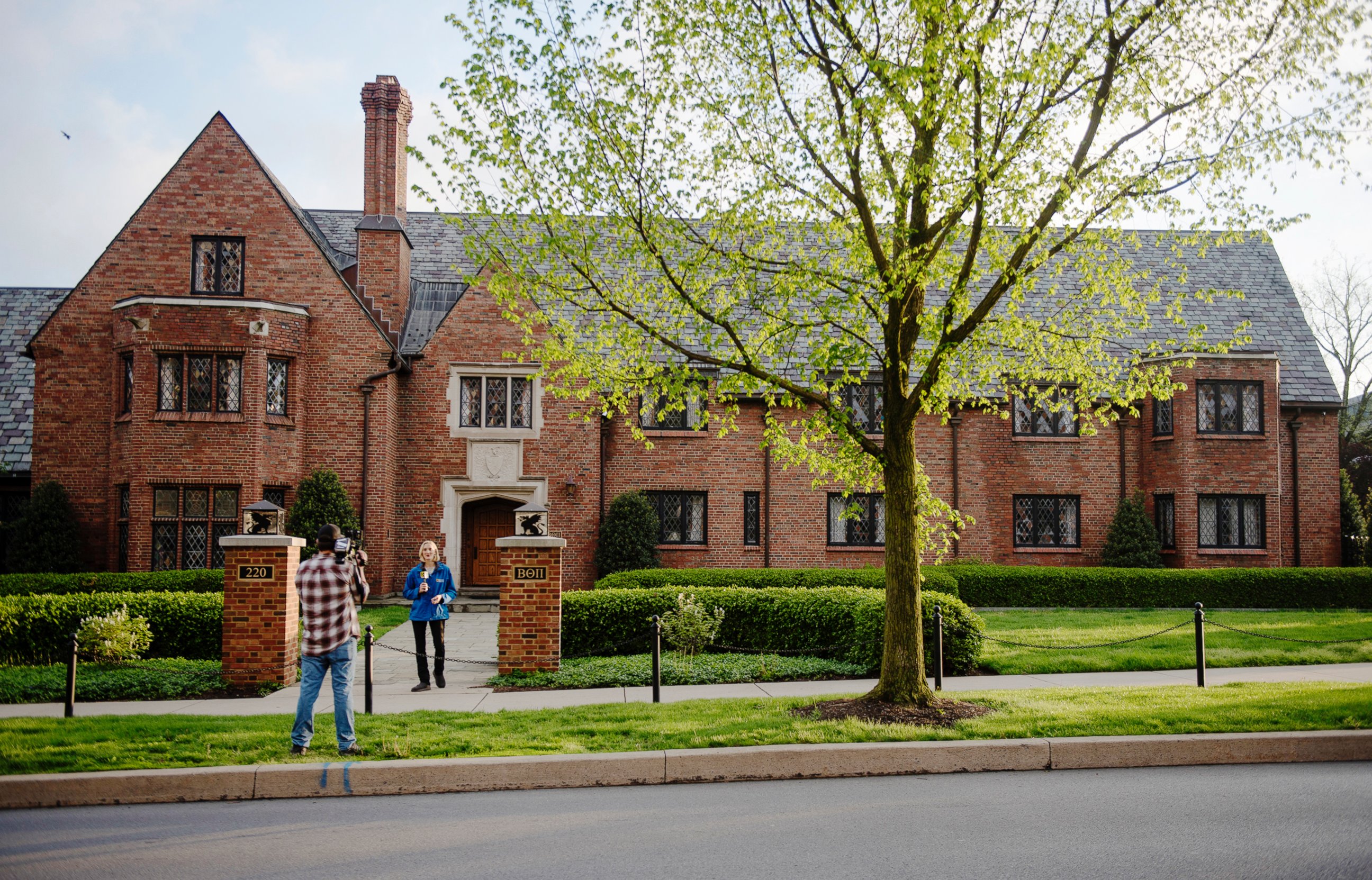 PHOTO: The exterior of the Penn State University Beta Theta Pi fraternity house is seen on May 5, 2017, in State College.