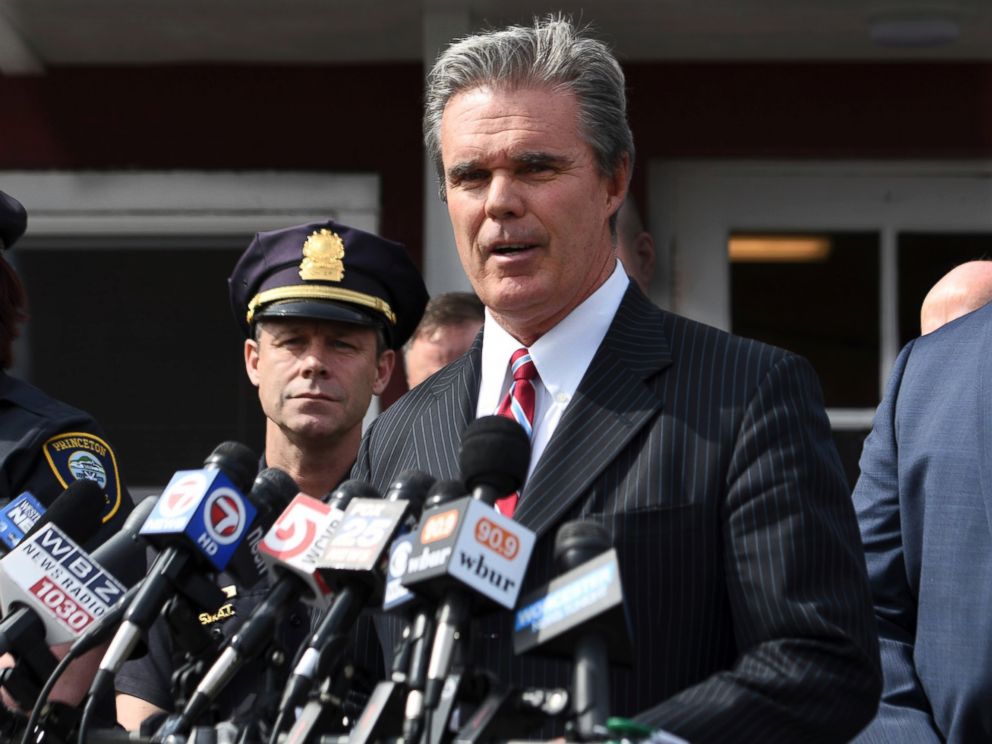 PHOTO: Worcester County District Attorney Joseph Early Jr. speaks to media outside the police department in Princeton, Mass., on April 15, 2017, about the arrest of a man in connection to death of Vanessa Marcotte.