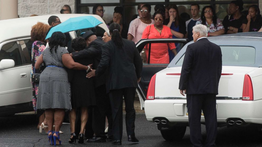People gather for 18-year-old Bianca Roberson's viewing and funeral at St. Paul's Baptist Church in West Chester, Pa., July 7, 2017. A man driving down a Pennsylvania highway shot the recent high school graduate in the head, killing her, as the two tried to merge into a single lane, authorities said. 