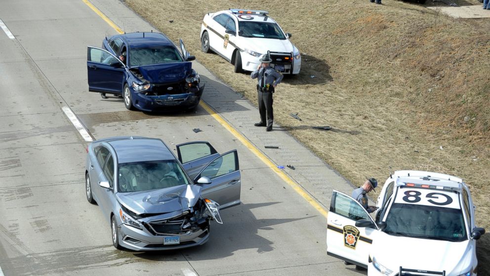 Pennsylvania State Police are on the scene after a high speed pursuit on I-99 North bound at the Shiloh Road interchange, near College Township, Penn., Feb. 24, 2017. Police say a missing 6-year-old Connecticut girl and her father,  a suspect in a homicide, have been found. A multistate Amber Alert was issued for 6-year-old Aylin Sofia Hernandez on Friday after police responded to her Bridgeport, Conn. home to find her mother had been fatally stabbed. Another person in the home was also stabbed but is expected to survive. 