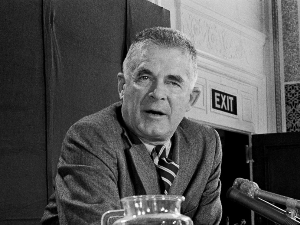 PHOTO: Special Prosecutor Archibald Cox at a news conference, Oct. 20, 1973, in Washington.