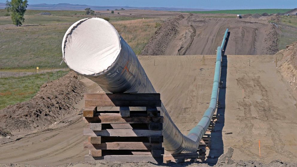 A section of the Dakota Access Pipeline is seen under construction near the town of St. Anthony in Morton County, N.D., Sept. 29, 2016.