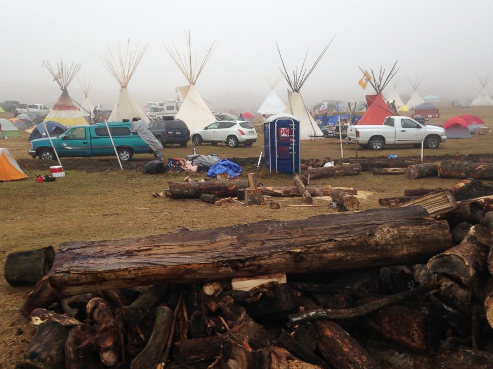 PHOTO: Protesters of the Dakota Access pipeline encampment sit on private property near Cannon Ball, North Dakota, owned by the pipeline developer, Texas-based Energy Transfer Partners, Oct. 26, 2016.