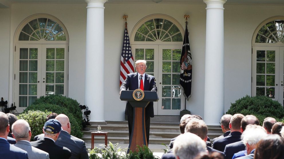 President Donald Trump speaks about the U.S. role in the Paris climate change accord, June 1, 2017, at the White House.