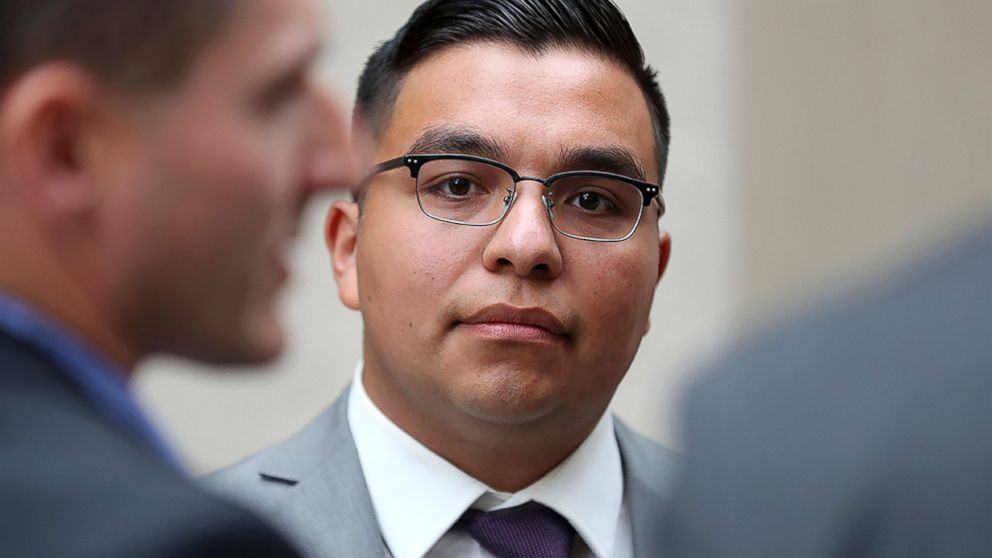 St. Anthony police officer Jeronimo Yanez stands outside the Ramsey County Courthouse, May 30, 2017, in St. Paul, Minn.

