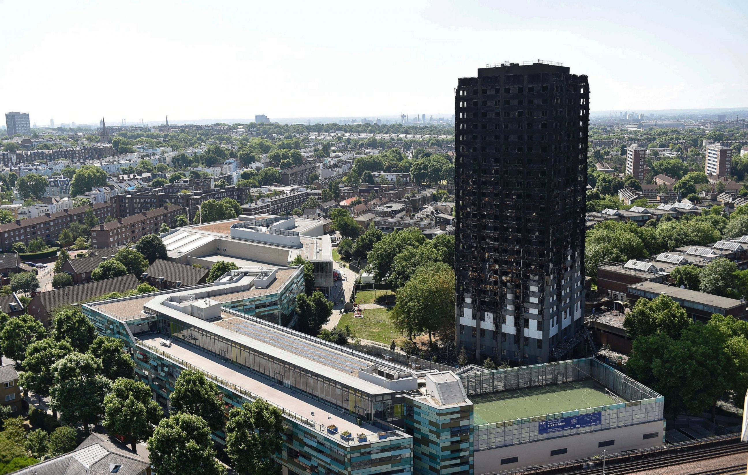 PHOTO: Grenfell Tower is pictured on June 17, 2017 in west London after a fire engulfed the 24-storey building on Wednesday morning.  