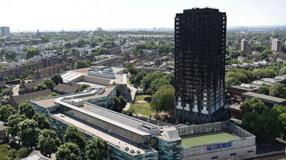 PHOTO: Grenfell Tower is pictured on June 17, 2017 in west London after a fire engulfed the 24-storey building on Wednesday morning.  