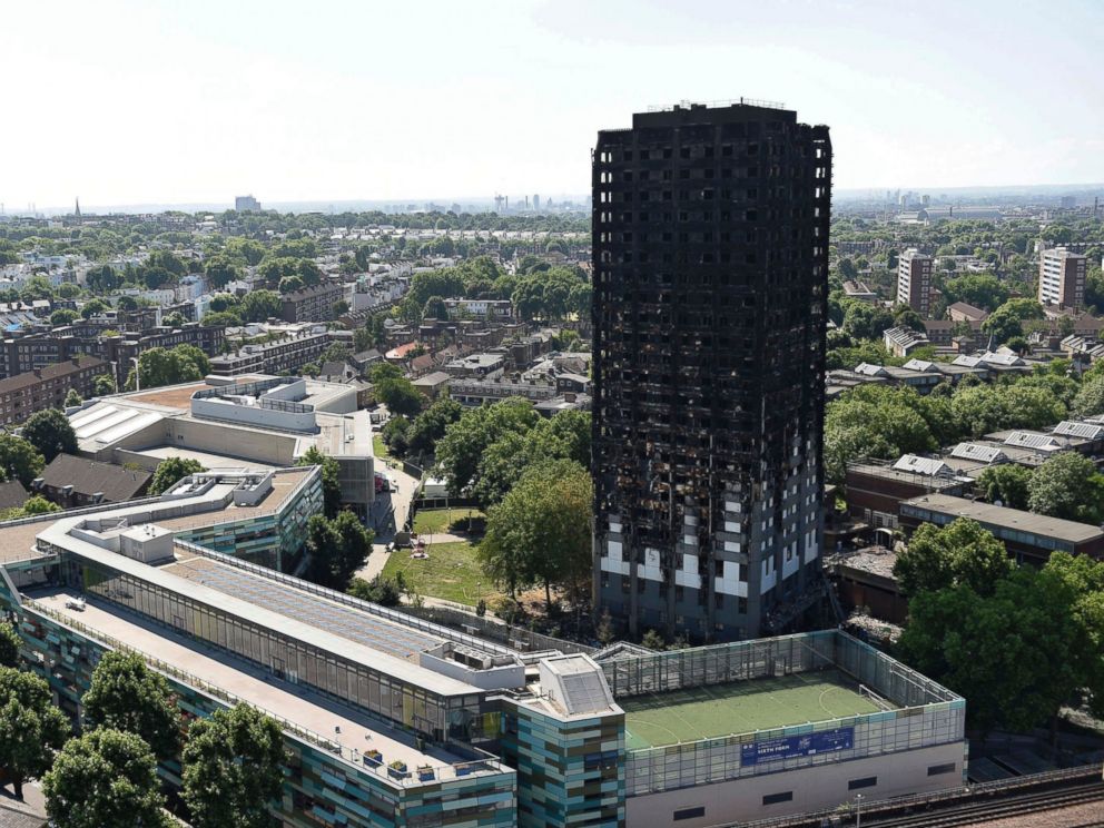 PHOTO: Grenfell Tower is pictured on June 17, 2017 in west London after a fire engulfed the 24-storey building on Wednesday morning. 