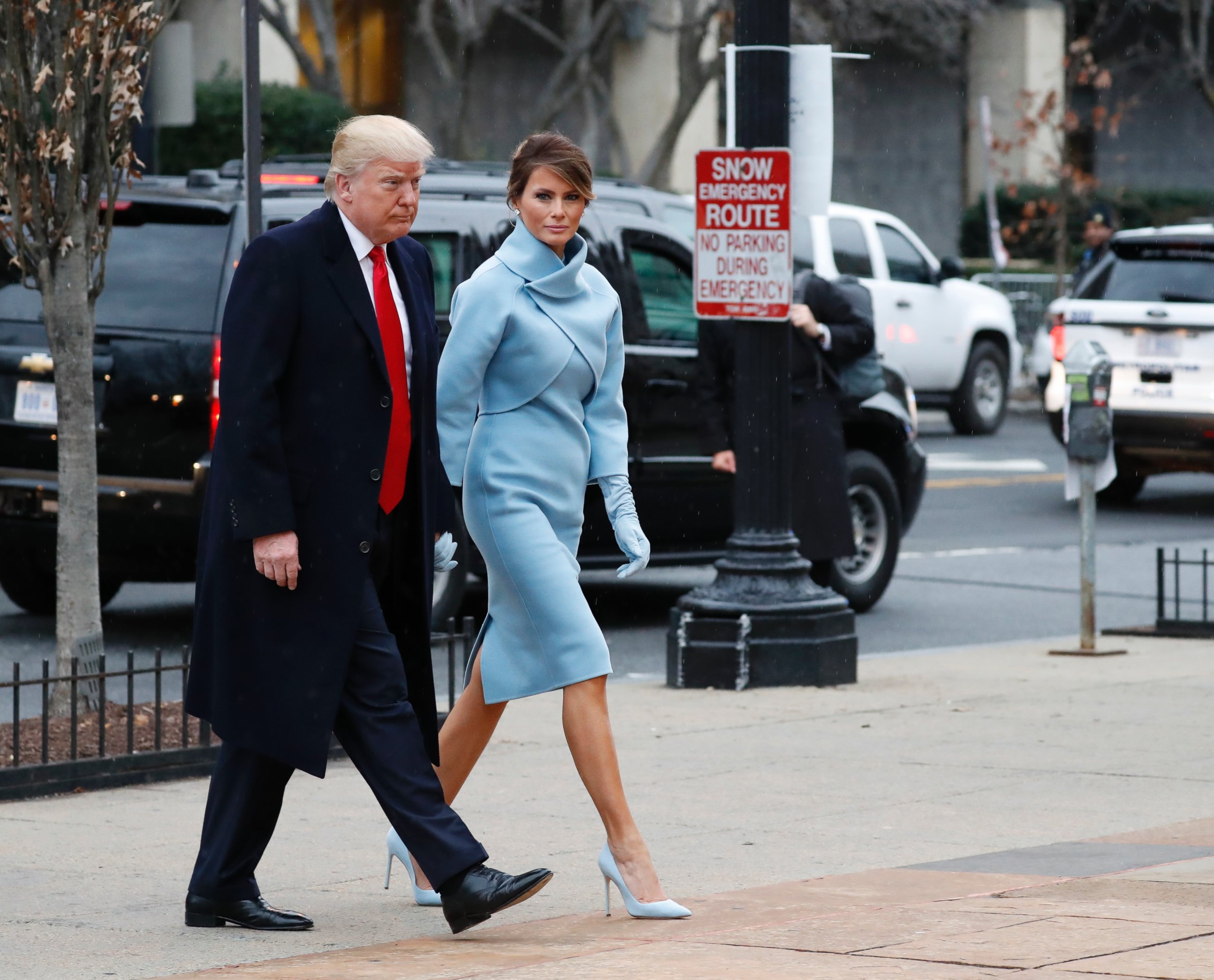 PHOTO: President-elect Donald Trump and his wife Melania arrives for a church service at St. John's Episcopal Church across from the White House in Washington, Jan. 20, 2017, on Donald Trump's inauguration day.