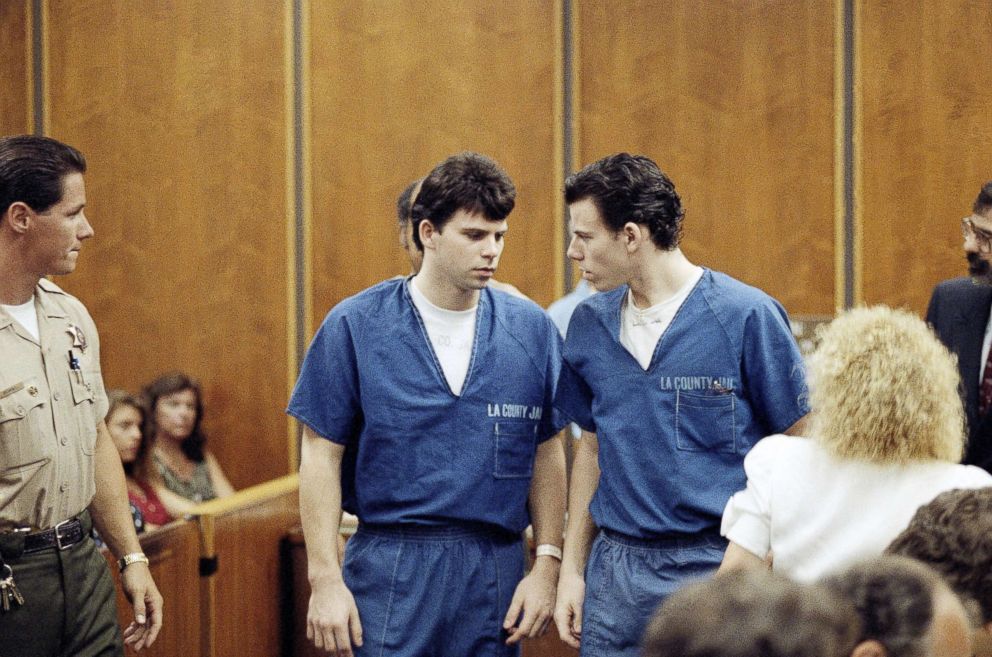 PHOTO: Lyle, left, and Erik Menendez leave the courtroom in Santa Monica, Calif., Aug. 6, 1990.