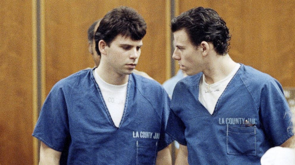 Lyle, left, and Erik Menendez leave the courtroom in Santa Monica, Calif., Aug. 6, 1990, after a judge ruled that conversations between the two brothers and their psychologist after their parents were slain are not privileged and can be used as evidence in their murder case.