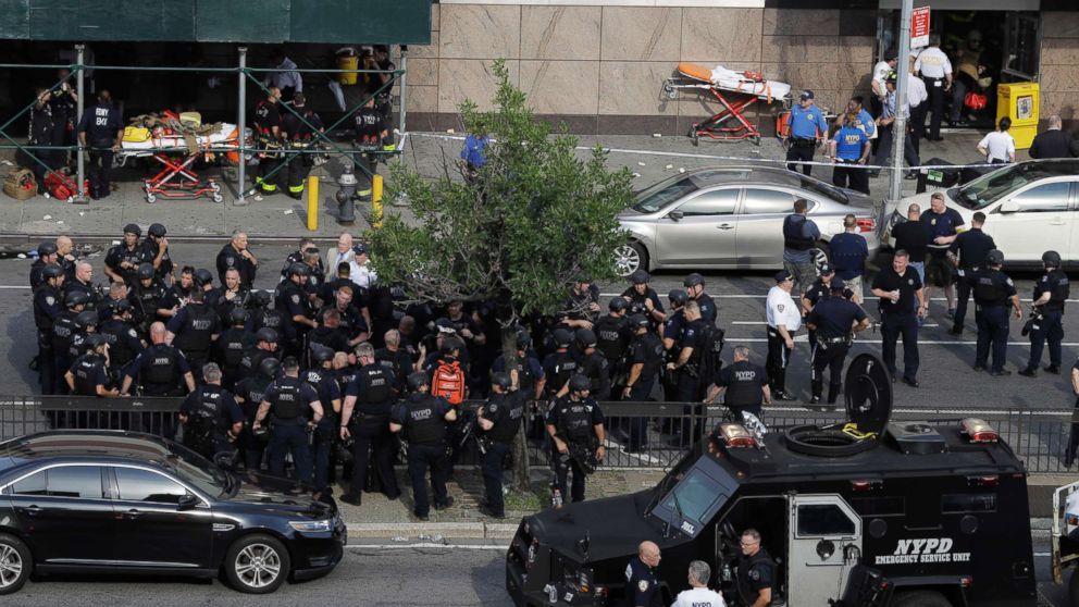 PHOTO: Officials are gathered outside Bronx Lebanon Hospital Center after reports of a shooting, June 30, 2017, in New York. 