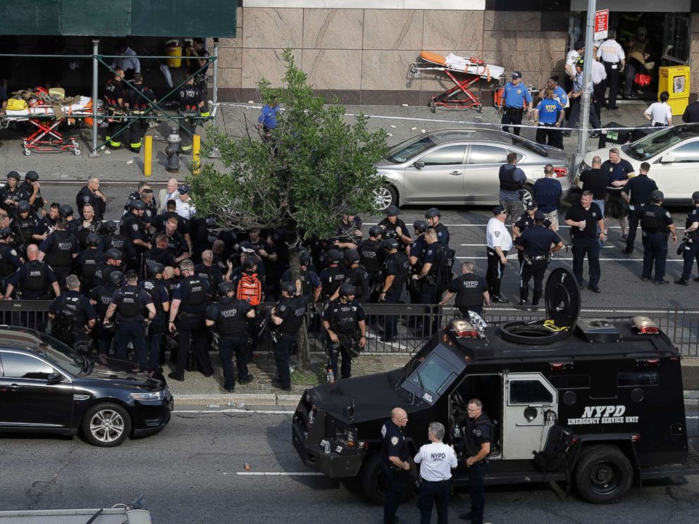 PHOTO: Officials are gathered outside Bronx Lebanon Hospital Center after reports of a shooting, June 30, 2017, in New York.