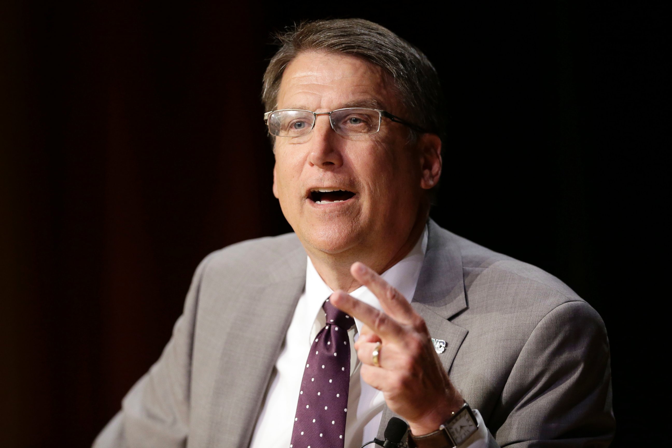 PHOTO: North Carolina Gov. Pat McCrory make remarks concerning House Bill 2 while speaking during a government affairs conference in Raleigh, North Carolina, May 4, 2016.