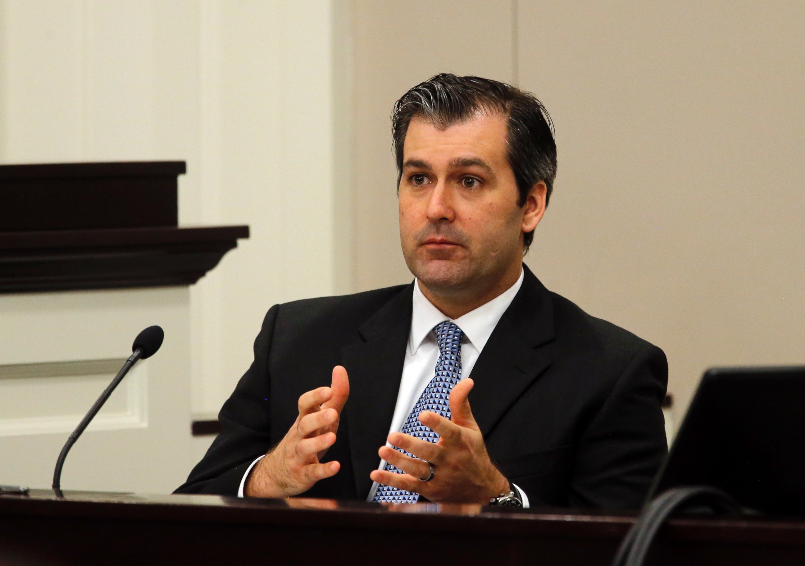 PHOTO: Former North Charleston police officer Michael Slager testifies during his murder trial at the Charleston County court in Charleston, South Carolina, Nov. 29, 2016.