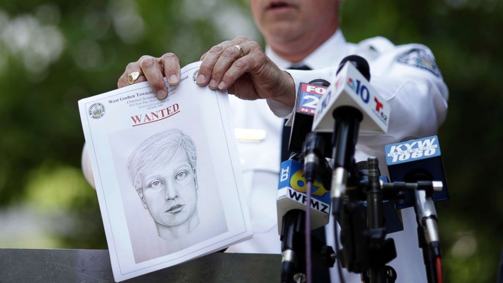 PHOTO: West Goshen Police Chief Joseph Gleason holds a sketch of a suspected road rage shooter during a news conference outside police headquarters, June 30, 2017, in West Goshen, Pa. 