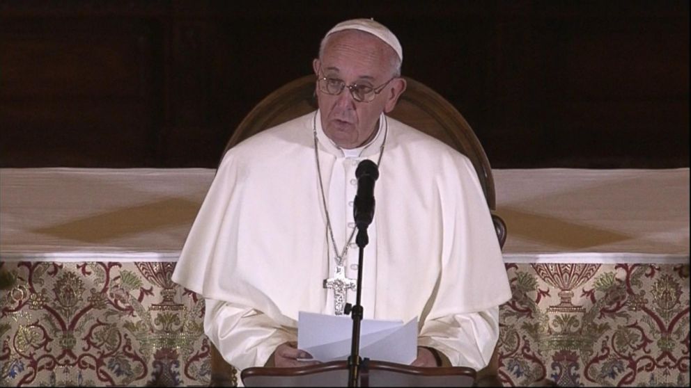 Pope Francis delivers speech to bishops at St. Martin's Chapel in St. Charles Borromeo Seminary, Sept. 27, 2015 in Wynnewood, Pa.