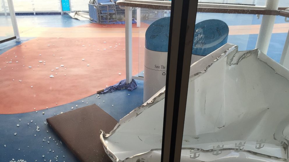PHOTO:This image made available by Flavio Cadegiani shows damage to Royal Caribbean's ship Anthem of the Seas, Feb. 8, 2016. 