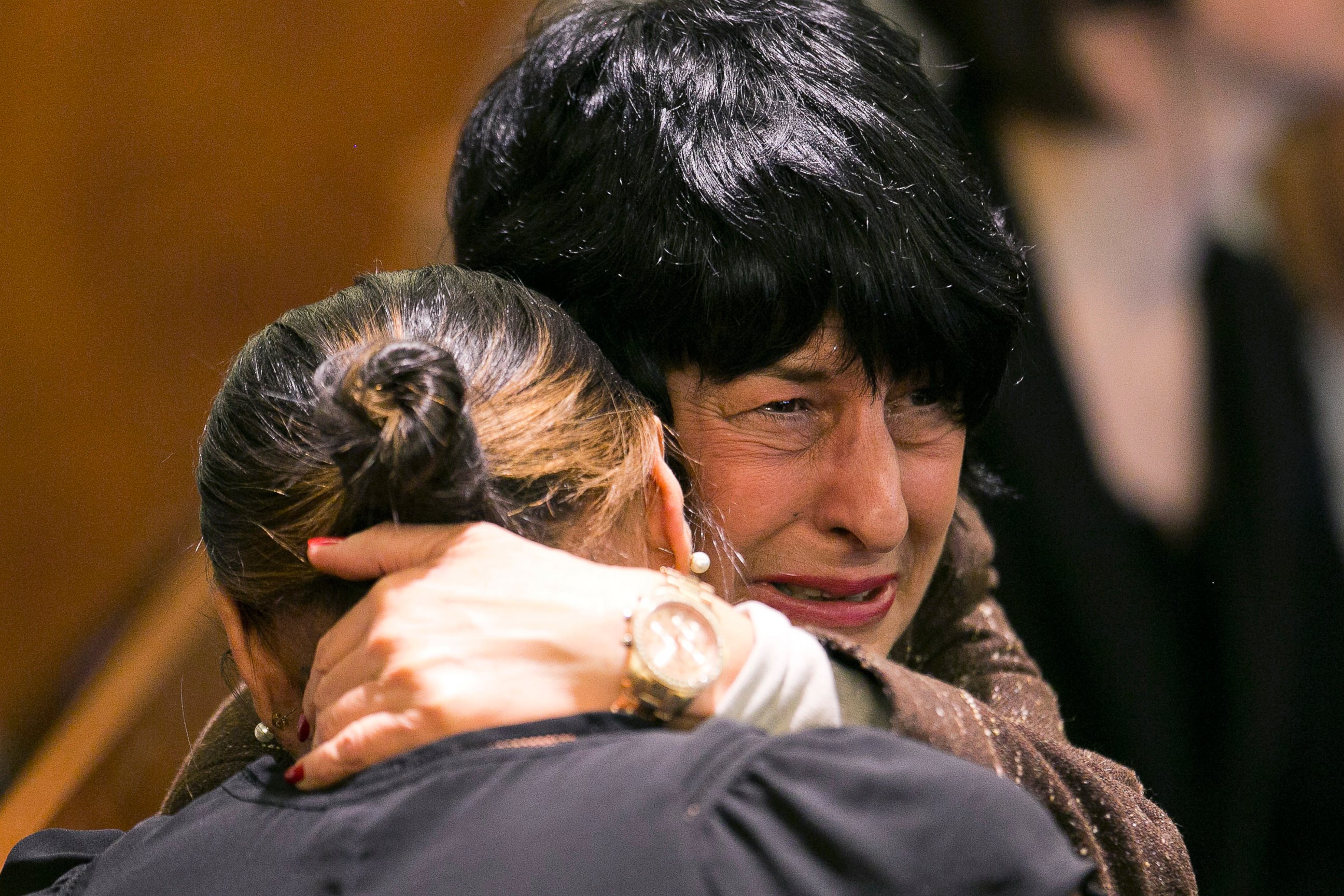 PHOTO: Terri Hernandez, mother of former New England Patriots football player Aaron Hernandez hugs Shayanna Jenkins, Hernandez's fiancee, as the guilty verdict is read at the Bristol County Superior Court in Fall River, Mass., April 15, 2015.