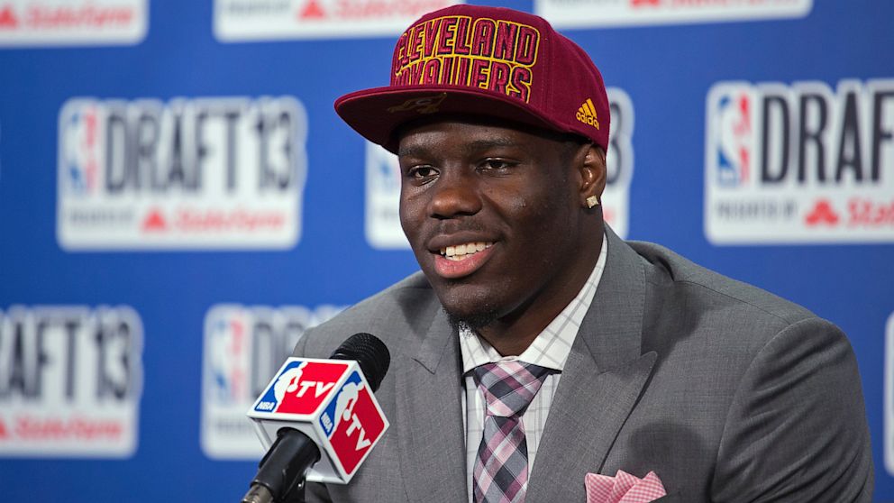 UNLV's Anthony Bennett, who was selected first by the Cleveland Cavaliers in the NBA basketball draft, speaks during a news conference, June 27, 2013, in New York. 