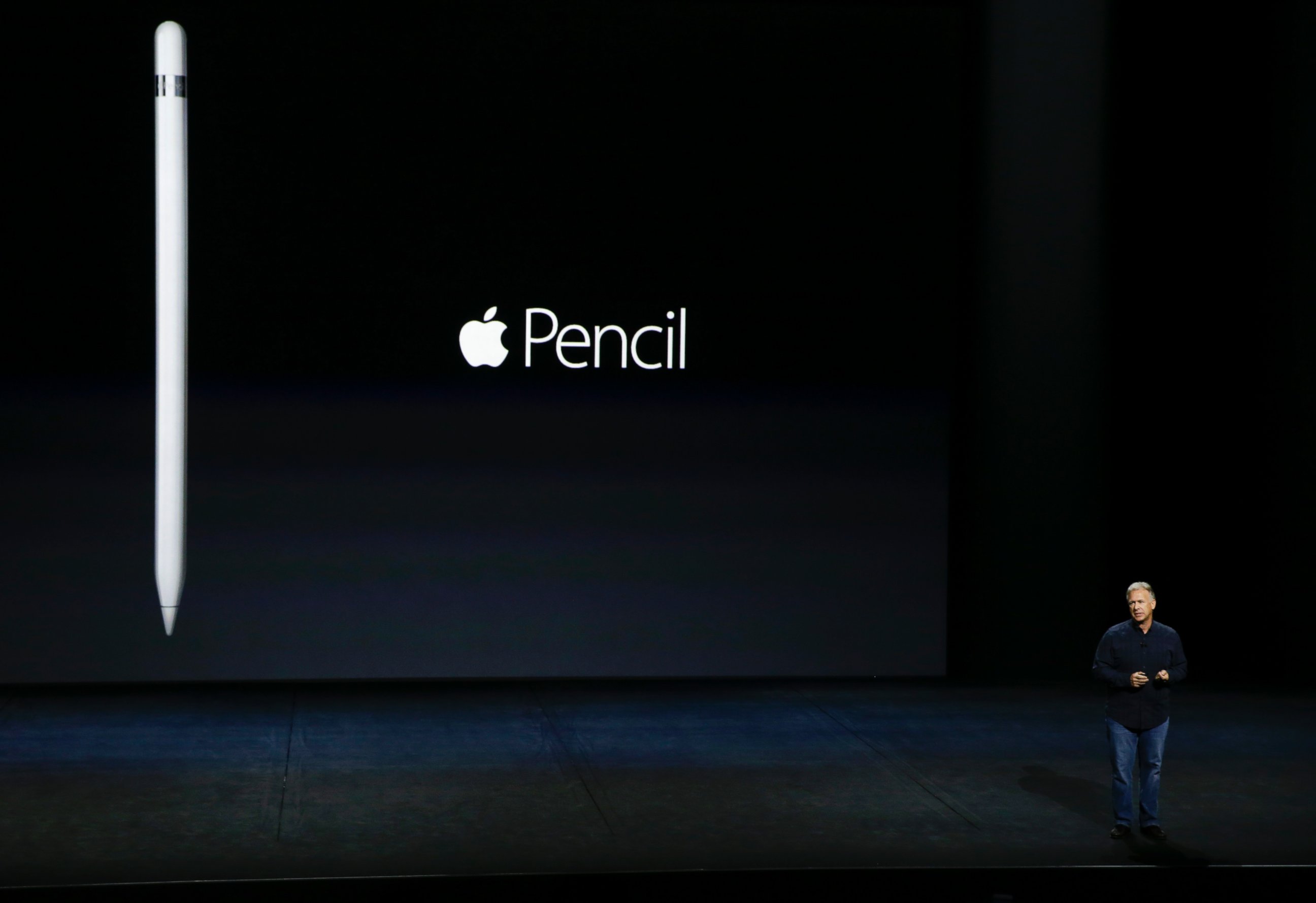 PHOTO: Phil Schiller, Apple's senior vice president of worldwide marketing, introduces the new Apple Pencil at the Apple event in the Bill Graham Civic Auditorium in San Francisco, on Sept. 9, 2015.