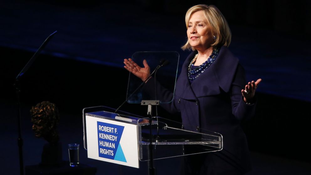 Former Secretary of State Hillary Rodham Clinton speaks after accepting the Robert F. Kennedy Ripple of Hope Award during a ceremony, Dec. 16, 2014 in New York.